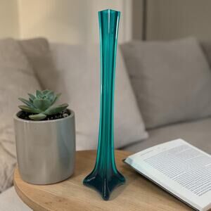 Tall vintage- Dark Teal - Murano Style Eiffel Tower Vase, 16”